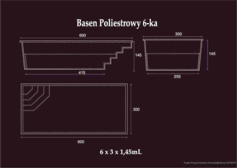 Rysunek techniczny basenu poliestrowego 6m 