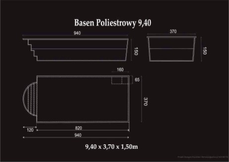 Rysunek techniczny basenu 9,40